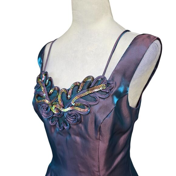 VTG Maurices Iridescent Maxi Dress Sequins Y2K Formal Gown Purple Hoco Mermaid - Picture 7 of 11